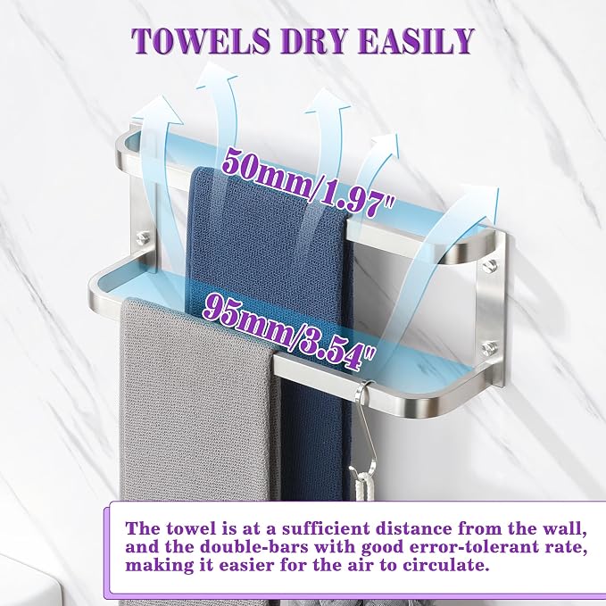 Alise Double Towel Bars 16 Inch, Towel Rack for Bathroom Stainless Steel Bathroom Towel Rack Wall Mounted Towel Holder,Brushed Nickel