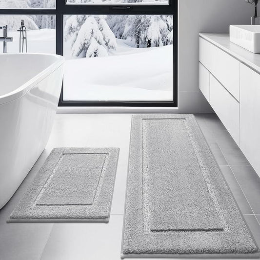 IM HOME Bathroom Rugs Sets 2 Pieces, Ultra Soft Thick Plush Fluffy Microfiber Absorbent Bath Mat, Non-Slip Backing, Machine Washable Rug for Bathroom, Tub and Shower (24"x17" + 48"x20", Grey)