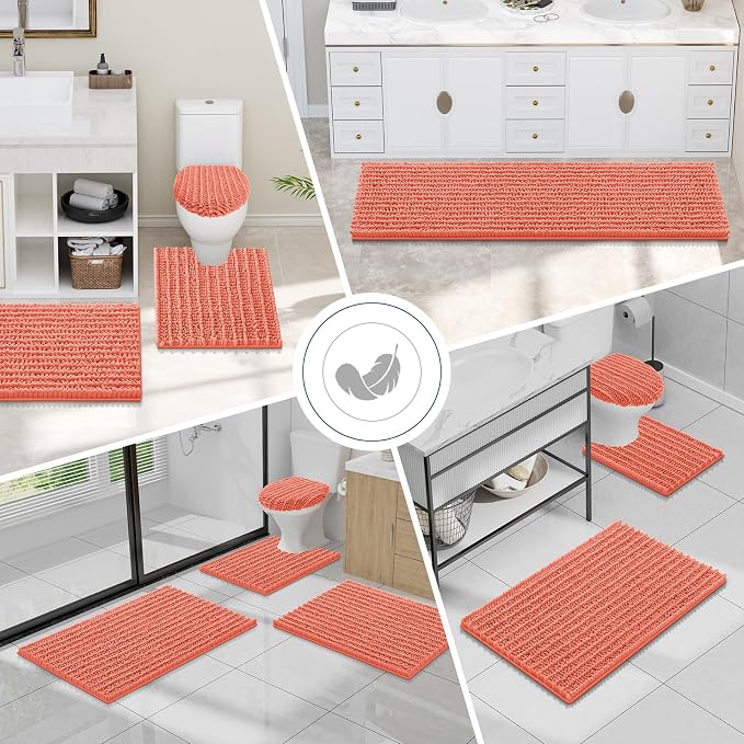 Smiry Bathroom Toilet Rugs U Shaped 24X20, Chenille Bath mats for Toilet | Coral Extra Soft Absorbent Non Slip Rubber Backing Contour Bath Rugs for Toilet, Machine Washable Contoured Bath Mats