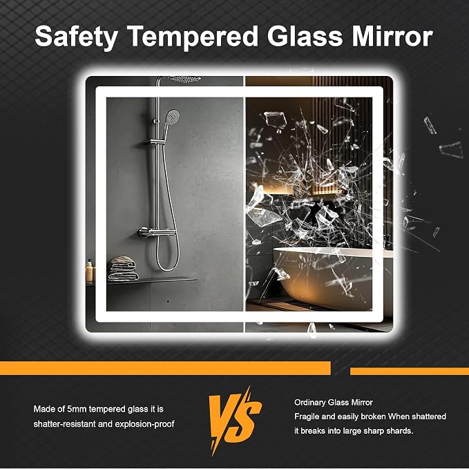 TRAHOME LED Bathroom Vanity Mirror with Lights, 36"x30" Lighted Wall Mirror | Front and Backlit, Anti Fog, Dimmable 3 Color Lighting, Memory Function, Shatterproof Glass, Plug in or Hardwired