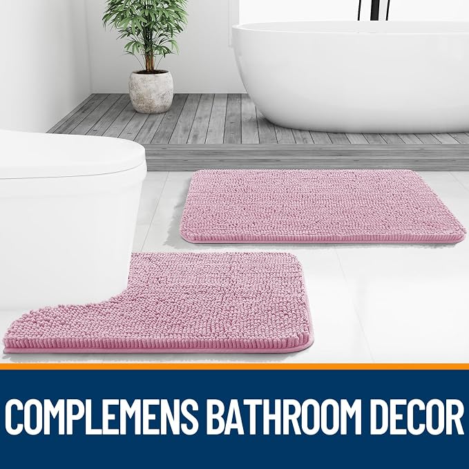 OLANLY Large Bathroom Rugs 44x32, Extra Soft Absorbent Chenille Bath Rugs | Dusty Rose, Quick-Drying Rubber Backing, Machine Washable Bath Mat for Bathroom Floor, Tub and Shower, Home Decor Accessories