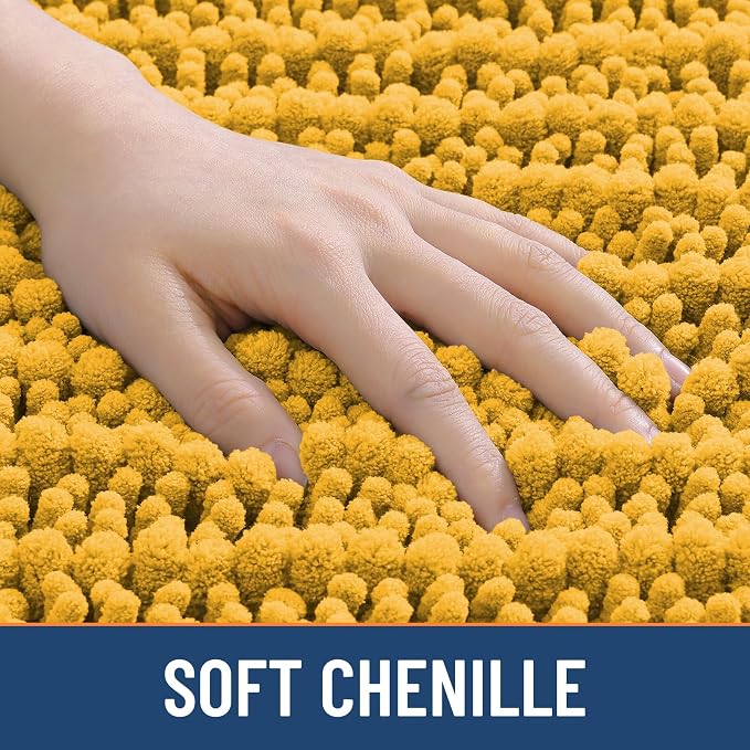 Smiry Bathroom Rugs 44X24, Extra Soft Rubber Backing Chenille Bath Mats | Golden Yellow Machine Washable Non Slip Quick Dry Bath Mats for Bathroom Floor, Tub, Shower, Home Decor Accessories