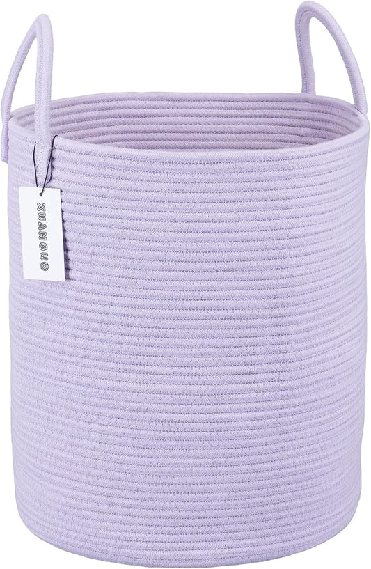 XUANGUO Rope Laundry Basket Hamper for Clothes Woven Storage Basket for Living Room Bedroom Boho Tall Rope Baskets for Blanket Toys Pillow Towels Baby Nursery Hamper Bin Large purple or lavender