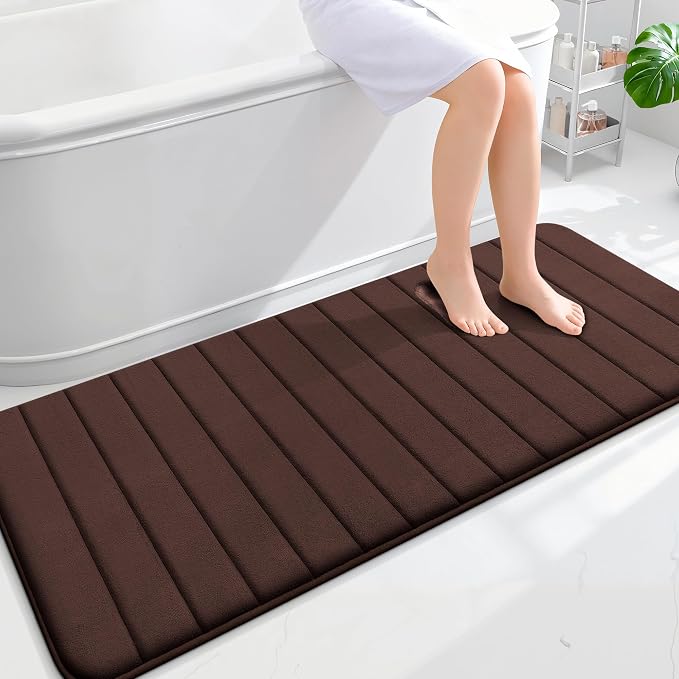OLANLY Memory Foam Long Bathroom Rugs Runner 59x24, Super Soft Absorbent | Brown, Quick Dry Bath Mat, Machine Washable Shower Floor Rugs, Bathmat Carpet for Bathroom Floor, Tub and Shower