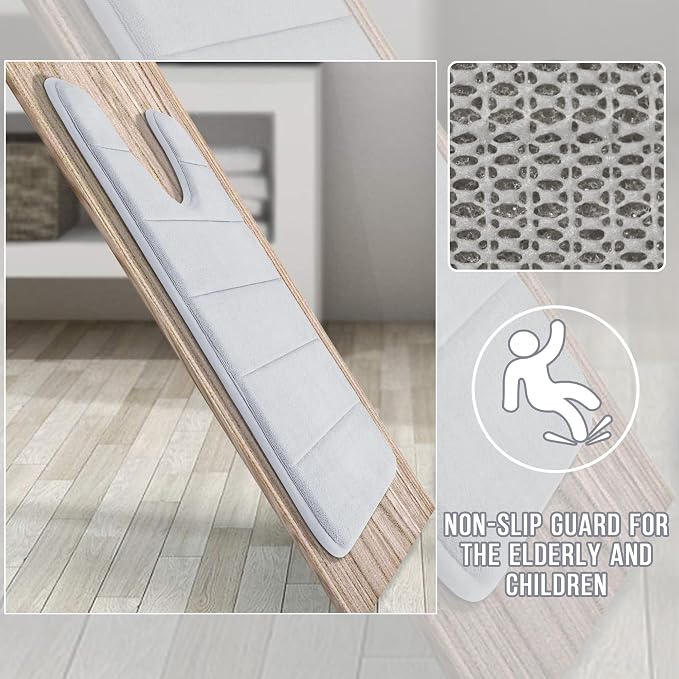 Yimobra Memory Foam Toilet Bath Mat U-Shaped, Commode Contour Rug, Soft and Comfortable, Super Water Absorbent, Non-Slip, Thick, Machine Wash Bathroom Commode Contour Rug, 24 X 20 Inches, Silver