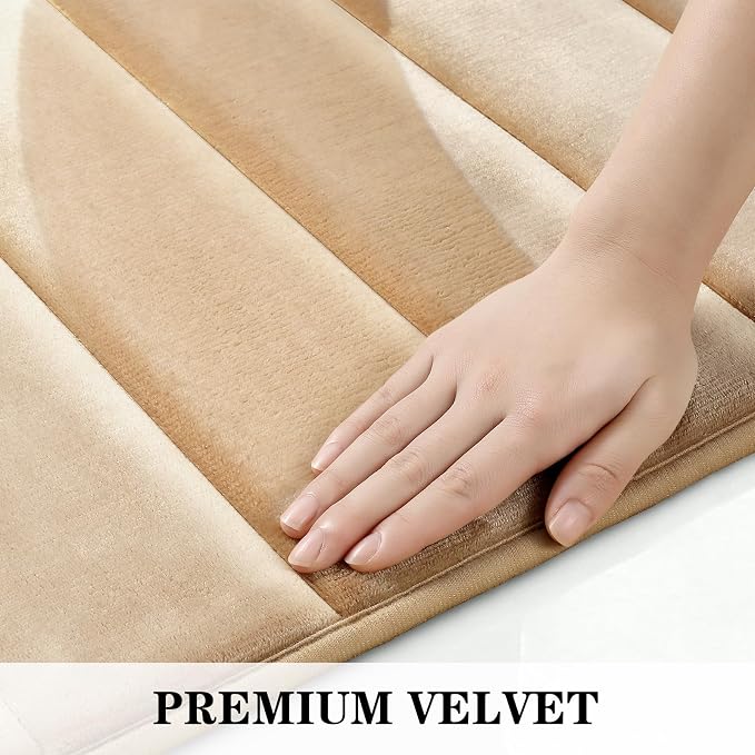BYSURE Beige Memory Foam Bathroom Rug Set 3 Piece, Non Slip Extra Soft Absorbent Bath Mats, Machine Washable & Dry Toilet Mat Sets for Bathroom Floor | Non Slip Extra Soft Absorbent Machine Washable Toilet Bath Toilet Mat for Shower, for Bathroom