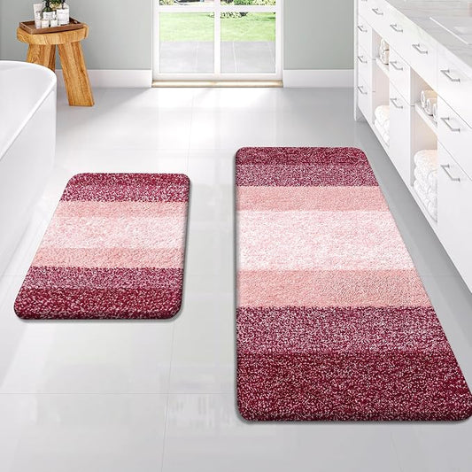 OLANLY Micorfiber Bathroom Rug Set 2 Piece, 47"x20"+24"x16" | Red, Soft Absorbent Bath Rug Set, Non-Slip, Machine Wash Dry, Plush Shaggy Bath Mats for Bathroom