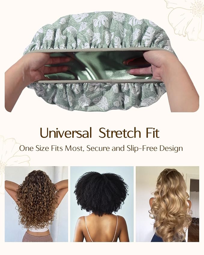 Yanibest Frizz Free Satin Lined Shower Cap with Soft Elastic Band | Frizz Free & Large Durable Bath Cap with Soft Elastic Band, Luxury Hair Protection Caps, Nylon Shower Hair Cap