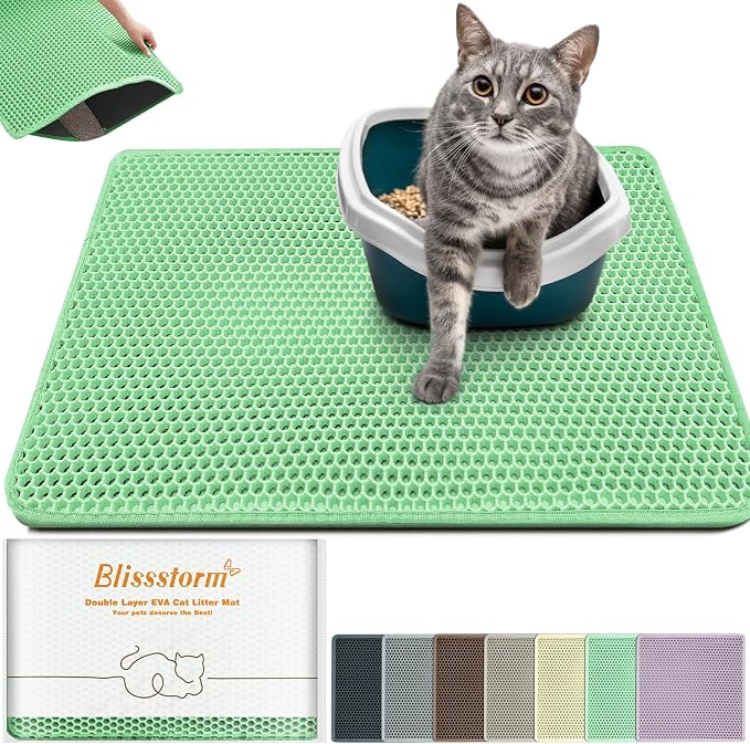 Cat Litter Mat 35"x24",Double Layer EVA Litterbox Mat Green | Extra Large Honeycomb, Waterproof & non-slip, Odor-free, easy clean, washable durable floor protector,scatter control