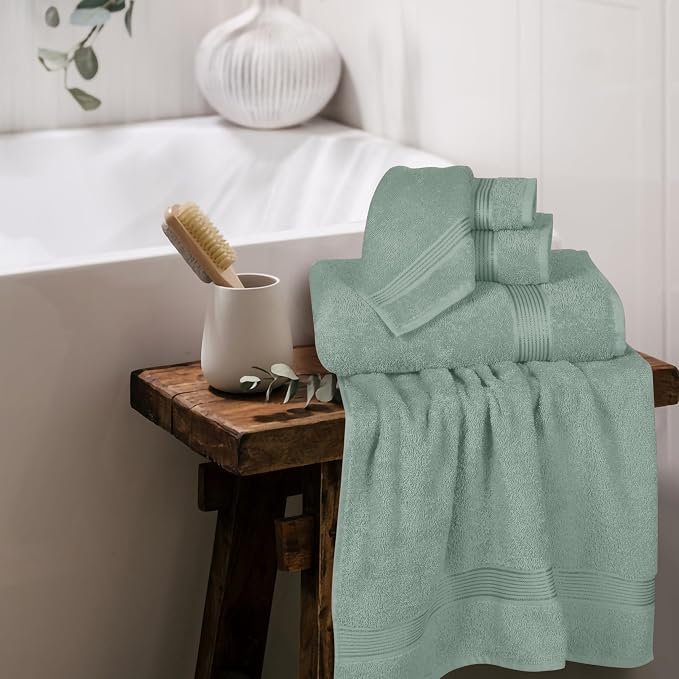 Ultra Soft 6 Pack Cotton Towel Set, Contains 2 Bath Towels 28x55 inch, 2 Hand Towels 16x24 inch & 2 Wash Coths 12x12 inch, Ideal Everyday use, Compact & Lightweight - Jade