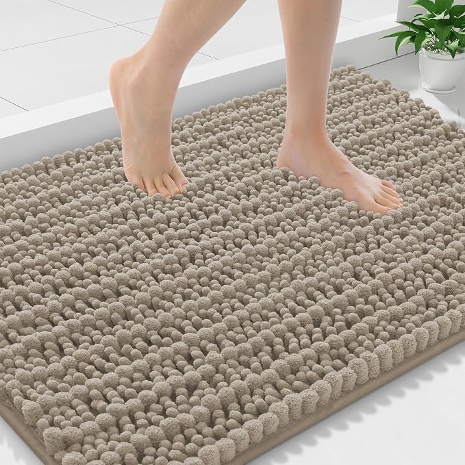 Smiry Bathroom Rugs 59X24, Extra Soft Rubber Backing Chenille Bath Mats | Latte Machine Washable Non Slip Quick Dry Bath Mats for Bathroom Floor, Tub, Shower, Home Decor Accessories