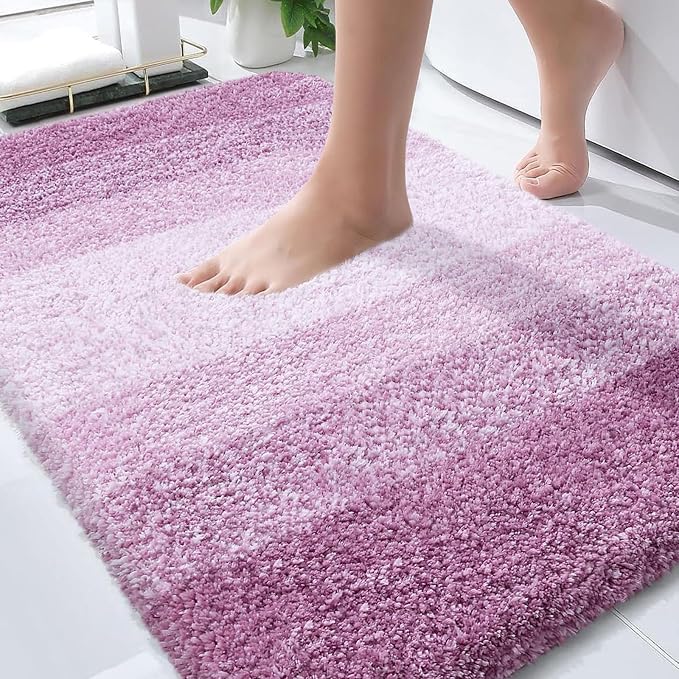 OLANLY Bathroom Rugs Mat 36x24, Extra Soft Absorbent Microfiber Bath Rugs | Pinkish-Purple, Non-Slip Quick-Drying Rubber Backing, Washable Bath Mat for Floor, Tub and Shower, Home Decor Accessories