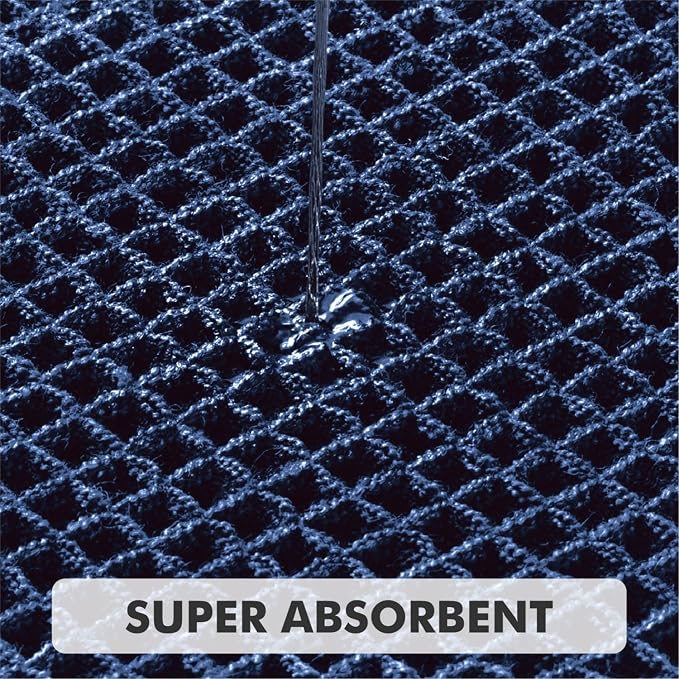 MIULEE Set of 2 Waffle Bathroom Rugs Boho Bath Mat Navy Blue 20x32 Inch | Non Slip, Super Absorbent, Washable, Ultra Soft, Rubber Backed Bath Rugs for Bathroom Floor Tub Shower