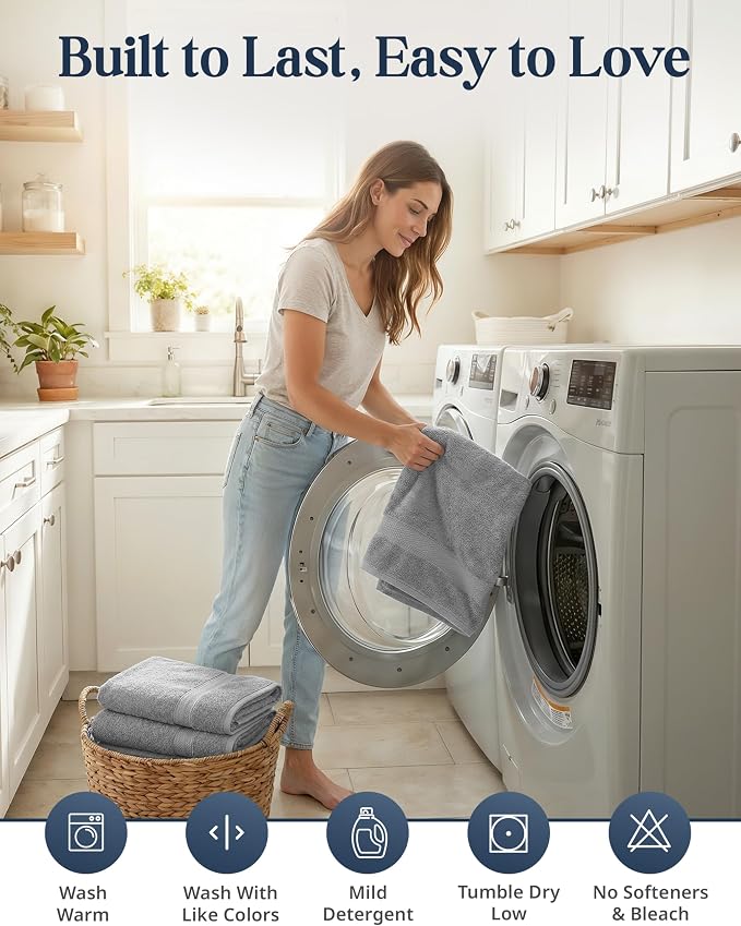 LANE LINEN Towel Set Soft Absorbent Quick Dry 100% Cotton 16 Piece - Grey | Cotton Bath Towels - Lightweight & Breathable, Fade-Resistant Color, Classic Terry Weave, Densely Woven & Durable