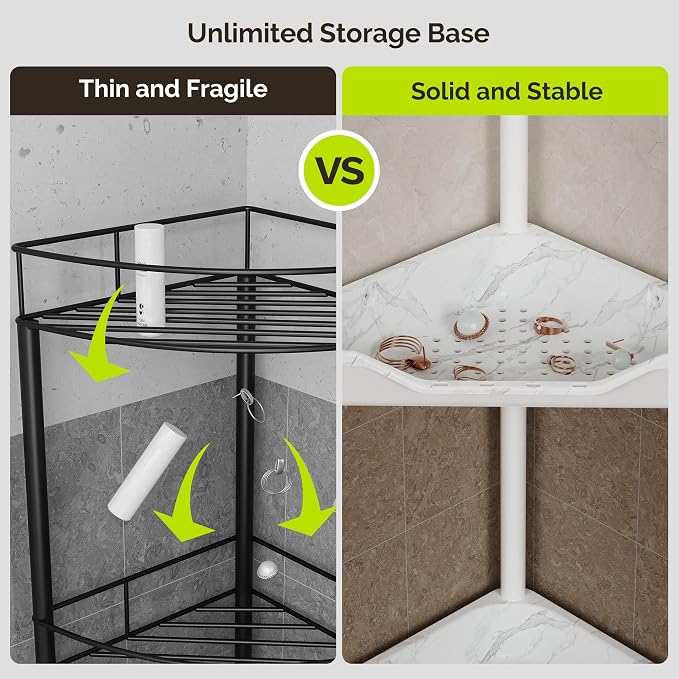 Orimade Rustproof 4 Tier Floor Standing Corner Shower Caddy Organizer, Plastic Metal Splicing Floor Corner Shelf Rack Storage Stands for Bathroom, Marble