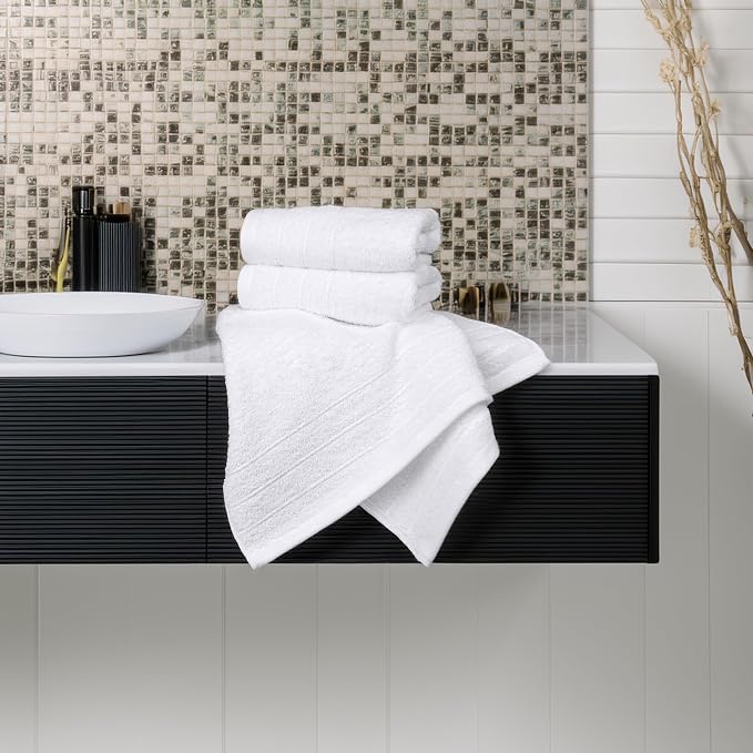 6 Piece Hand Towels Set 16 x 28 Inches, White | 100% Cotton, Lighter Weight, Quick to Dry, 16 x 28 Inches, Super Soft & Absorbent, Perfect for Bathroom & Kitchen