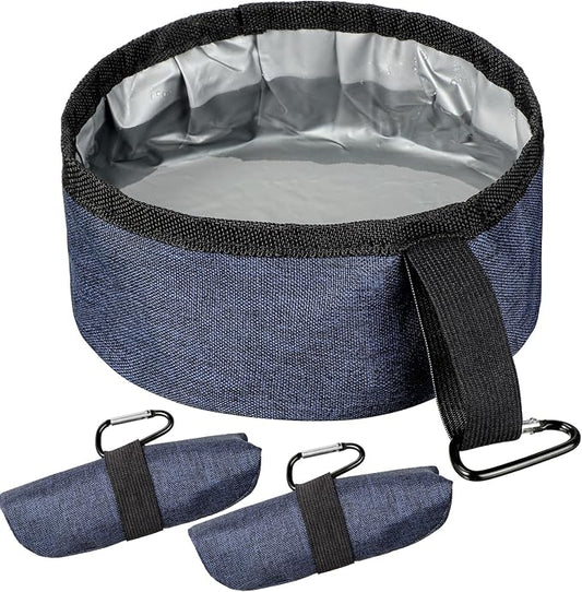 2 Pack Portable Travel Dog Bowl,Dark Blue,40 Oz | Collapsible Travel Dog Dish for Hiking, Waterproof Liner, Includes 2 Carabiner Clips, Fits Small to Large Pets