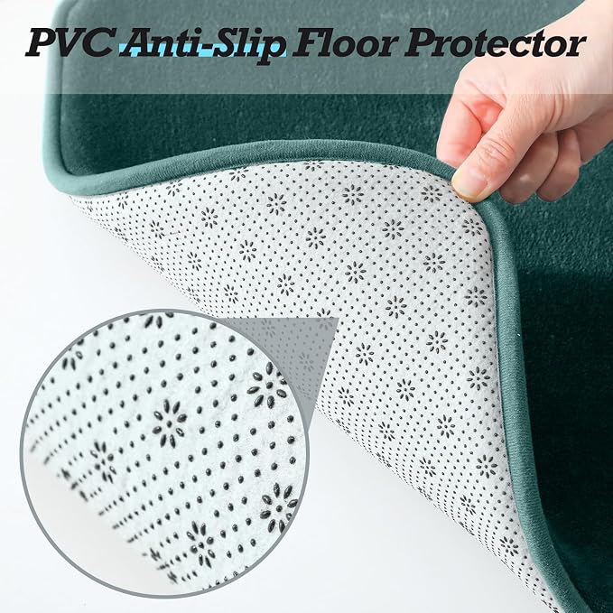 Bathroom Rugs Sets 3 Piece, Non-Slip & Quick Dry Bath Mat Set, Ultra Soft Velvet Bath Rugs for Bathroom, Toilet and Shower Floor, Peacock Blue