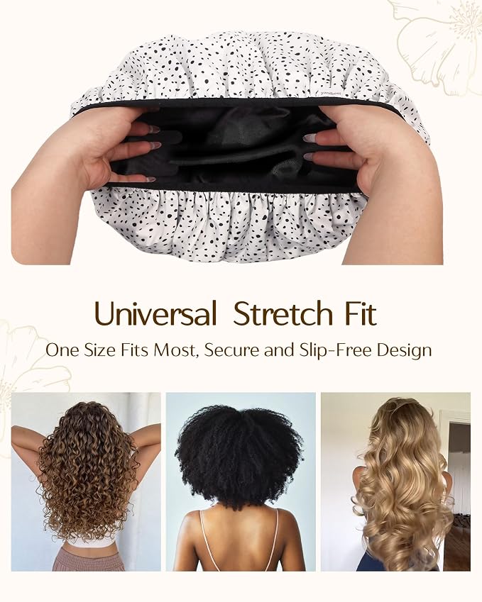 Yanibest Frizz Free Satin Lined Shower Cap with Soft Elastic Band | Frizz Free & Large Durable Bath Cap with Soft Elastic Band, Luxury Hair Protection Caps, Nylon Shower Hair Cap