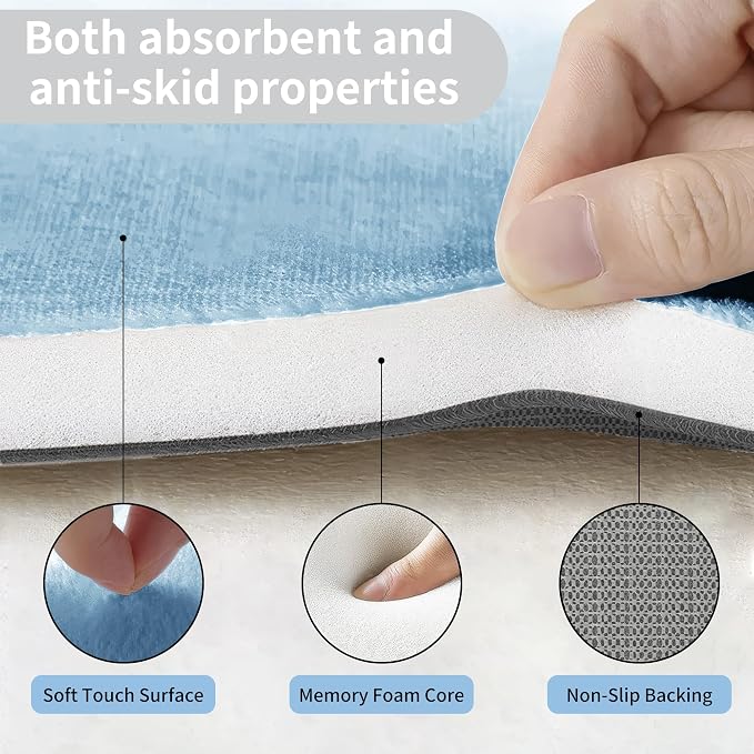 Cupic Cupid Memory Foam Bath Mat 24"×36"，Non Slip Bathroom Rugs，Light Blue | Soft Touch, Cushioned Comfort, Non Slip Bathroom Mat, Super Absorbent & Quick Dry, Machine Washable for Shower, Tub & Vanity