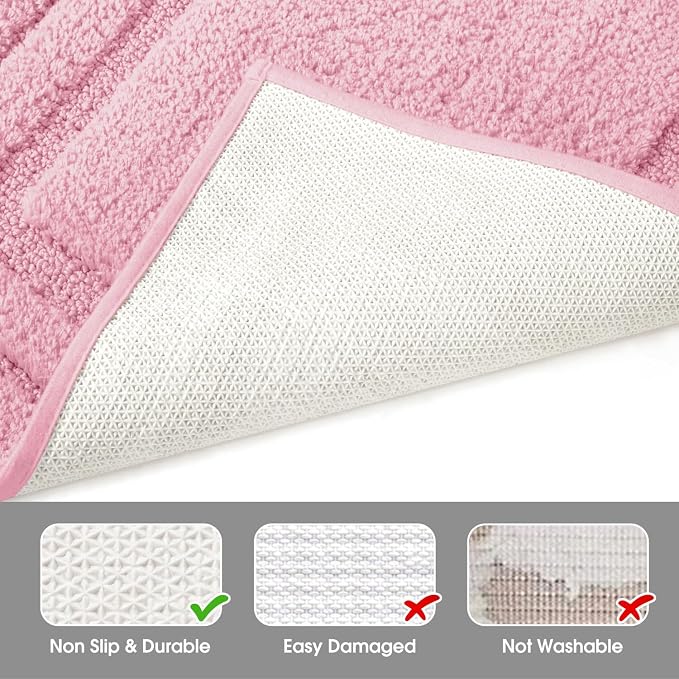 HOMEIDEAS Bathroom Rugs Sets 2 Piece, Super Soft and Absorbent Non Slip Microfiber U-Shaped Toilet Bath Mat Set (20"x32"+U20 x24, Light Pink) | Super Soft and Absorbent Non Slip Microfiber Bath Rug，Machine Washable, for Bathroom, 20"x32"+U Shape 20"x24"