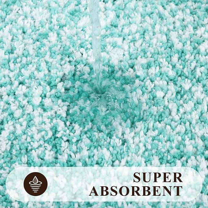 Pauwer Bathroom Rugs Sets 2 Piece, Non Slip Washable Bath Mat, Teal | Soft Plush Microfiber, Super Absorbent Floor Carpet, Quick Dry, Shaggy Shower Rug Runner