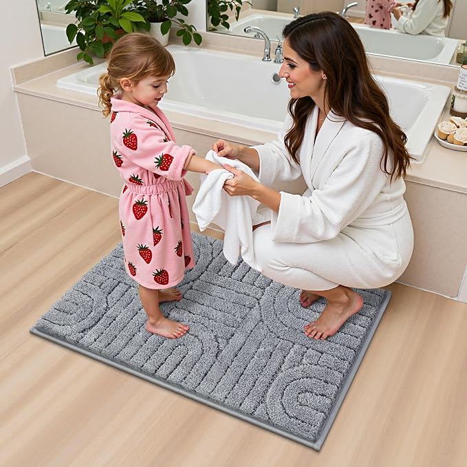 Vaukki Light Grey Bathroom Rugs Sets 3 Piece, 32x20+26x18+24x20 Inch | Washable Non Slip Soft Bath Mats for Shower and Tub, Plush Absorbent Microfiber Toilet Rug U Shaped