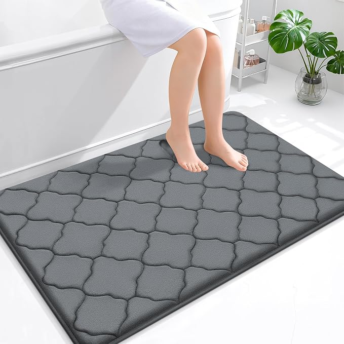 OLANLY Memory Foam Bath Mat Rug 47x32, Ultra Soft Bathroom Rugs, Dark Grey | Thick Absorbent Carpet, Non-Slip Backing, Machine Washable, for Bathroom Floor, Tub, Shower and Home Decor Accessories