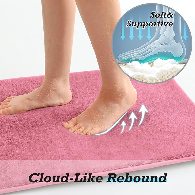 Bathroom Rugs Sets 2 Piece, Non-Slip & Quick Dry Bath Mat Set, Ultra Soft Velvet Bath Rugs for Bathroom, Toilet and Shower Floor, Pink
