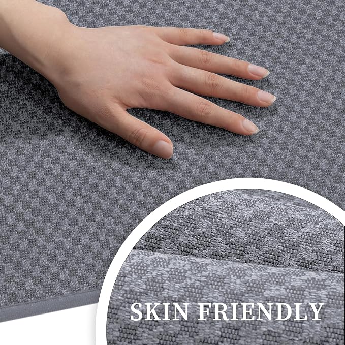 YIHOUSE Bathroom Rugs Sets 5 Piece Non Slip Washable, Absorbent Quick Dry Bath Mat Set with Toilet Mat, Weave Texture Low Profile Bath Rugs, Floor Mats for Bathroom, Tub & Shower, Light Grey