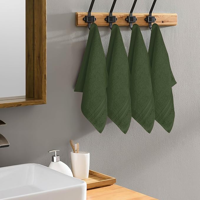BOUTIQUO Ultra Soft Cotton Washcloths, Contains 12 Piece Face Cloths 12x12 inch, Ideal for Everyday use Face Towels, Compact & Lightweight Multi Purpose Washcloths - Olive Green