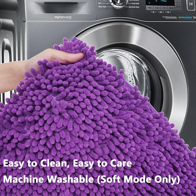 BOANKODU Bathroom Rug Set, 2 Piece Chenille Bath Mat, Non-Slip, 32x20 Inch + 20x20 Inch U Shape, Machine Washable (Violet)