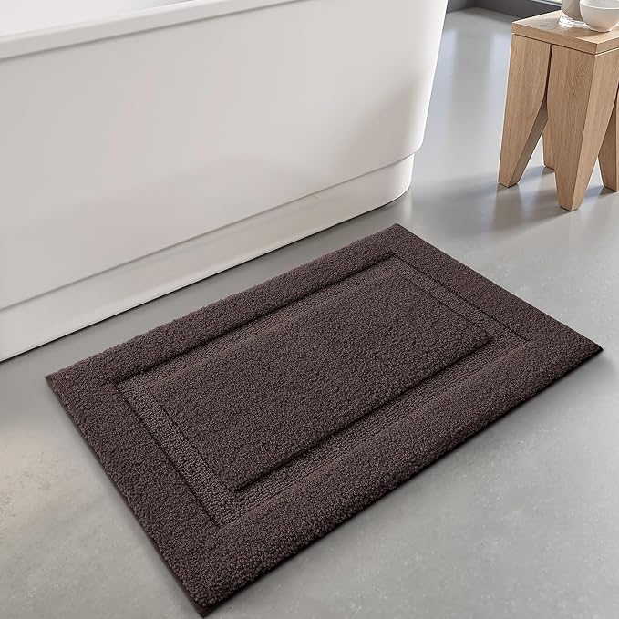 LUMI Ultra Soft Bathroom Rugs Absorbent, Non Slip Bath Mat 16X24, Brown | Machine Washable with Rubber Backing, Quick Dry, Premium Microfiber Plush Carpet for Bathtub and Shower Floor