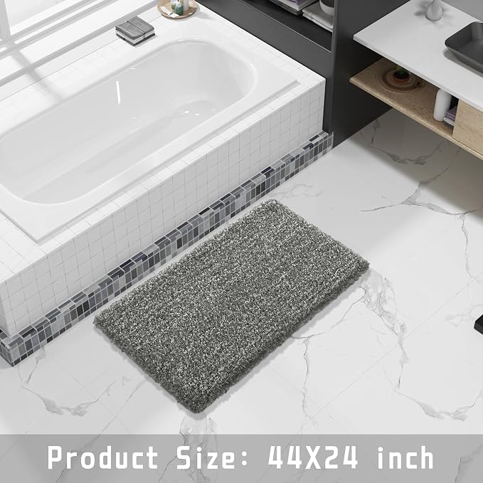 Yimobra Luxury Bathroom Rugs, Fluffy Bath Mats, Non Slip, Water Absorbent Microfiber, Machine Washable, Plush Shower Rugs, Thick Matts for Bathroom Floor/Tub, 44" X 24", Light Gray and Black Gray