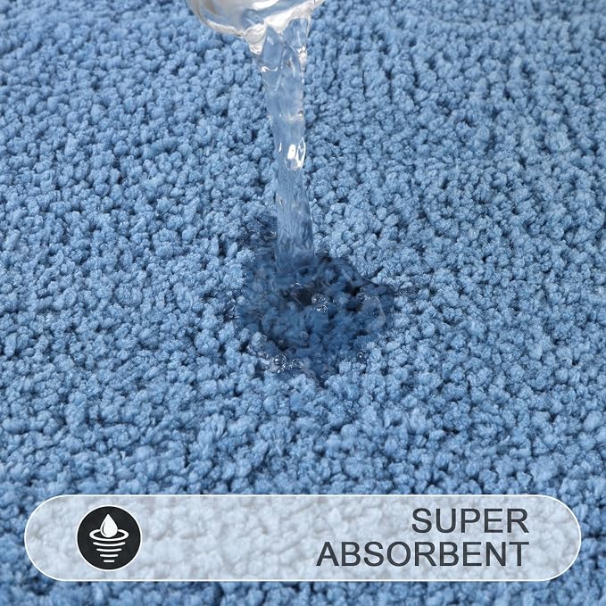 SHACOS Microfiber Small Bathroom Rugs Set of 3 Piece with Toilet Lid Cover | Non Slip Super Soft Absorbent 16"x24" Bath Mat U Shape Contour Mat Bathroom Carpet Machine Washable(Blue)