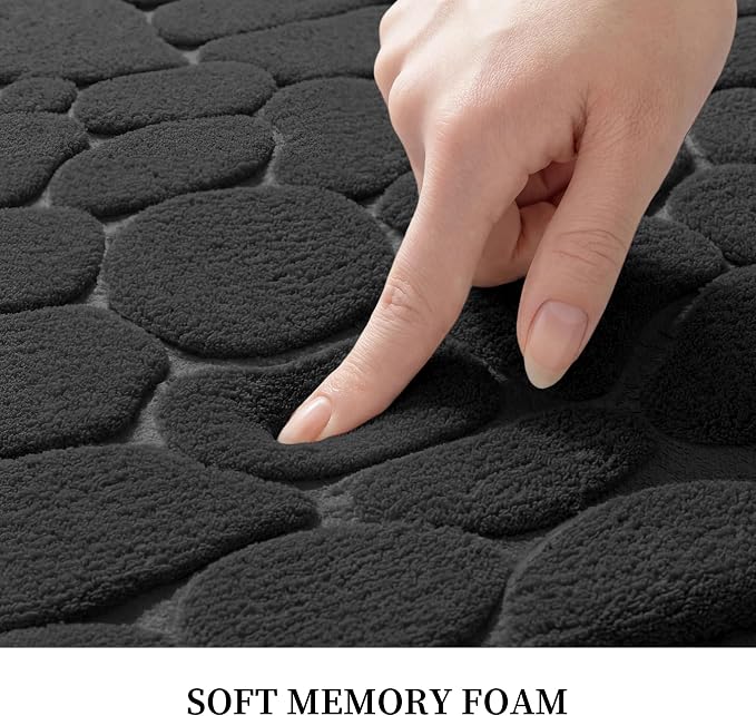 YIHOUSE Memory Foam Bath Mat Cobblestone Bathroom Rugs Super Water Absorbent Bath Mats for Bathroom Machine Washable Bath Rugs(20 x 24,Black)