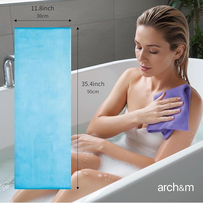 ARCH&M Exfoliating Washcloth, Japanese Bath Towel, 3 Pack, Black | Japanese Washcloth, Korean Exfoliation Daily Use, Nylon Body Scrubber Towel, Back Scrubber for Shower, Loofah Alternative