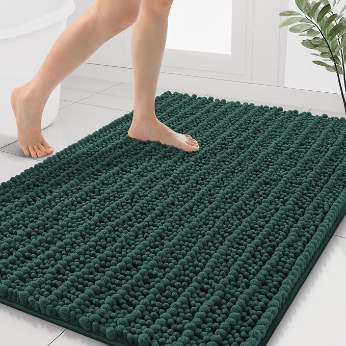 Smiry Bathroom Rugs 40X32, Extra Soft Rubber Backing Chenille Bath Mats | Green Machine Washable Non Slip Quick Dry Bath Mats for Bathroom Floor, Tub, Shower, Home Decor Accessories