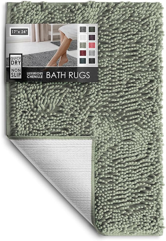 Hearth & Harbor Bathroom Rugs, Chenille Bath Mat - Machine Washable Bath Mats for Bathroom Non-Slip Backing Rubber, Quick Dry Bathroom Mat