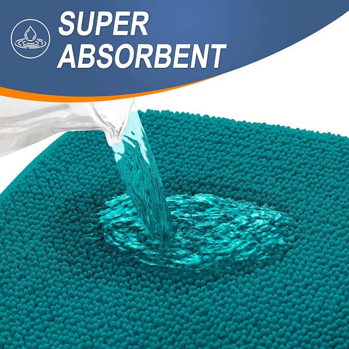 OLANLY Memory Foam Small Bathroom Rugs 24x16, Absorbent Bath Mat, Deep Lake | Soft Quick Dry Bath Rugs, Non-Slip Carpet, Machine Washable Mat for Bathroom Floor, Tub and Shower, Home Decor Accessories