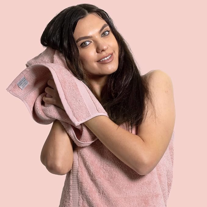 Chakir Turkish Linens 100% Cotton Personalized 3-Piece Set, Pink | Personalized 100% cotton 3-pc set, OEKO-TEX certified: bath 27x54, hand 16x30, wash 13x13
