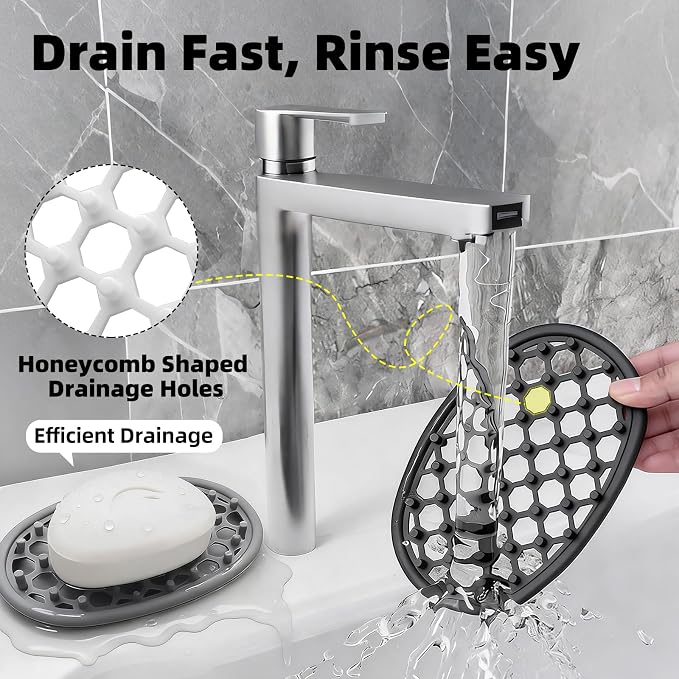 4 Pack Soap Dish for Shower, Non-Slip Silicone Bar Soap Holder with Efficient Drainage Holes for Bathroom Sink, Self Draining Soaps Saver Pad for Shower Niche, Shelf (White- 4Pcs)