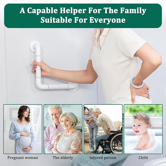 Anti Bathroom Grab Rail,90° Detachable Right Angle White Stainless Steel Shower Hand Rail,Safety Hand Rail Support for Elderly, Children and Disability