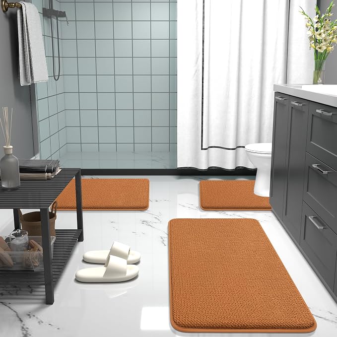 OLANLY Thick Memory Foam Bathroom Rugs 36x24, Soft Absorbent Bath Mat, Clay | Quick Dry Bath Rugs, Non-Slip Carpet, Machine Washable Mats for Bathroom Floor, Tub and Shower, Home Decor Accessories
