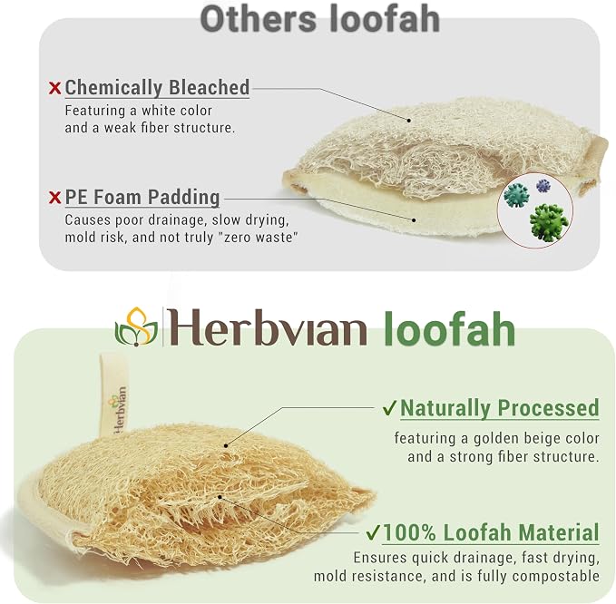Natural Loofah Exfoliating Body Scrubber Pads for Bath and Shower | Made from 100% plant-based Vietnamese loofah to exfoliate and cleanse skin during baths and showers.