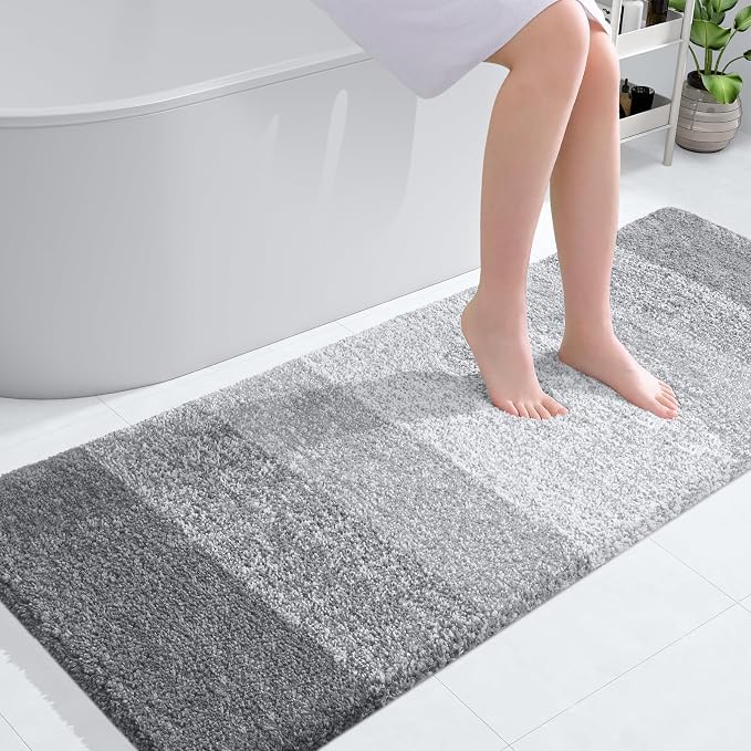 OLANLY Large Bathroom Rugs 50x30, Extra Soft Absorbent Microfiber Bath Rugs | Light Grey, Non-Slip Quick-Drying Rubber Backing, Washable Plush Bath Mat for Floor, Tub and Shower, Home Decor Accessories