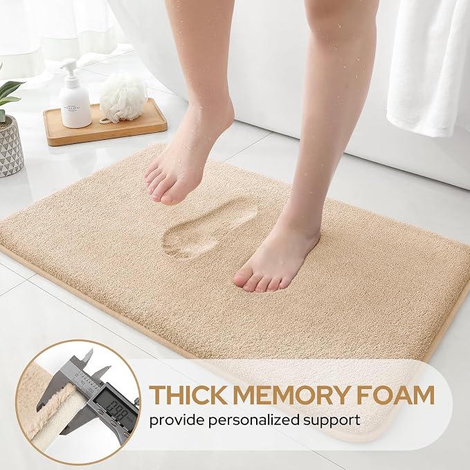 HOMEIDEAS 3 Piece Bathroom Rugs Set, Beige 17"x24"+20"x32"+20"x24" | Memory Foam, Ultra Soft, Super Absorbent Bath Mats, Non Slip Backing, U Shaped Toilet Rug for Bathroom, Tub and Shower