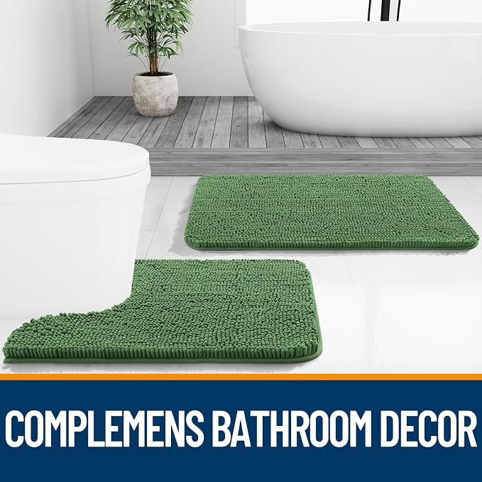 OLANLY Bathroom Rugs 35x24, Extra Soft Absorbent Chenille Bath Rugs | Olive Green, Quick-Drying Rubber Backing, Washable Bath Mat for Bathroom Floor, Tub and Shower, Home Decor Accessories