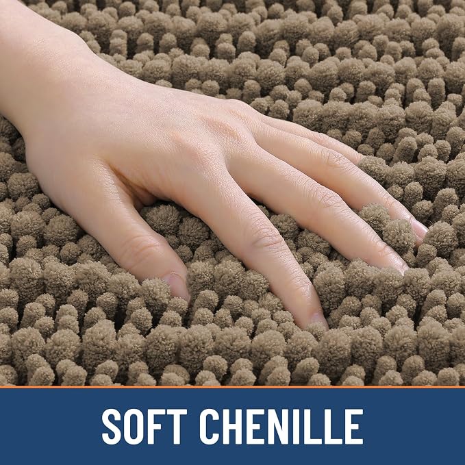 Smiry Bathroom Rugs 34X21, Extra Soft Rubber Backing Chenille Bath Mats | Camel Machine Washable Non Slip Quick Dry Bath Mats for Bathroom Floor, Tub, Shower, Home Decor Accessories