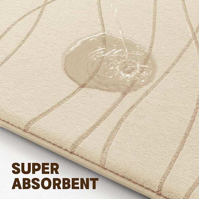 Bathroom Rugs Set 2 Piece, Memory Foam Bath Mat Khaki | U Shaped+Small Mat, Ultra Soft, Absorbent, Non-Slip, Machine Washable, for Bathroom, Sink and Toilet